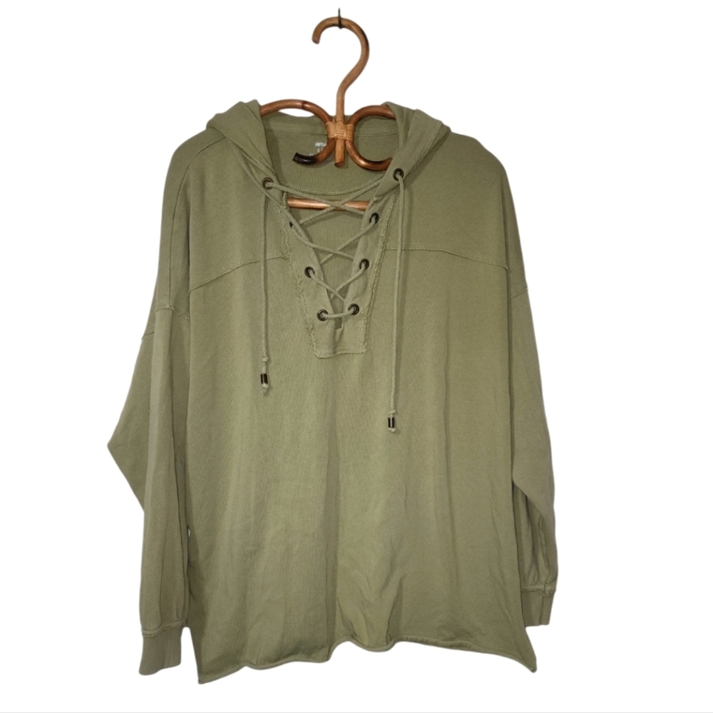 Aerie oversized olive green lace up hoodie sweater